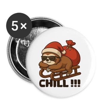 Chilliges Weihnachtsfaultier auf Schlitten - Buttons groß 56 mm (5er Pack) - Weiß - Vorne