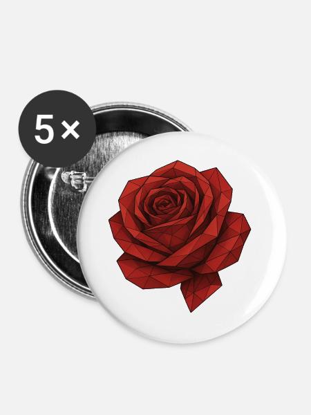 Geometrische Rote Rose - Buttons groß 56 mm (5er Pack) - Weiß