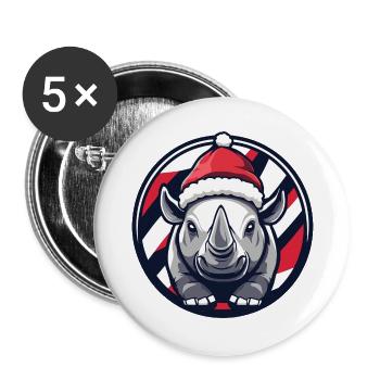 Weihnachts-Rhino im Festtagslook - Buttons groß 56 mm (5er Pack) - Weiß - Vorne