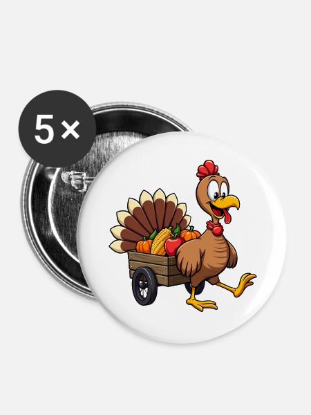 Thanksgiving Lustiger Thanksgiving Truthahn - Buttons groß 56 mm (5er Pack) - Weiß