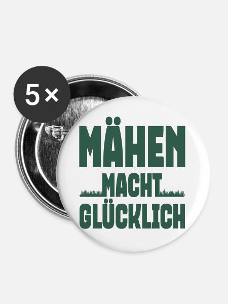 Mähen macht glücklich - Buttons groß 56 mm (5er Pack) - Weiß