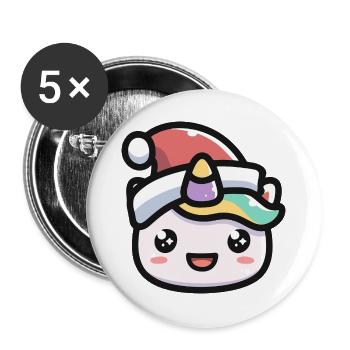 Chapeau de Père Noël face de licorne Kawaii - Lot de 5 grands badges (56 mm) - blanc - Devant