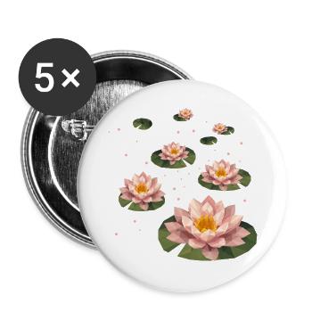 Mehrere polygonale Seerosen auf grünen Blättern - Buttons groß 56 mm (5er Pack) - Weiß - Vorne