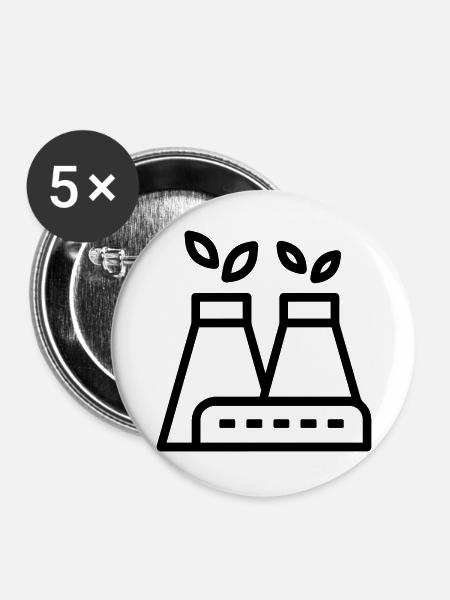 Umweltfreundliche Fabrik - Buttons groß 56 mm (5er Pack) - Weiß