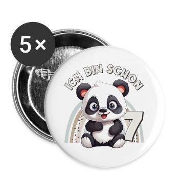 7e anniversaire Panda Bear Arc-en-ciel Doux Mignon - Lot de 5 grands badges (56 mm) - blanc - Devant