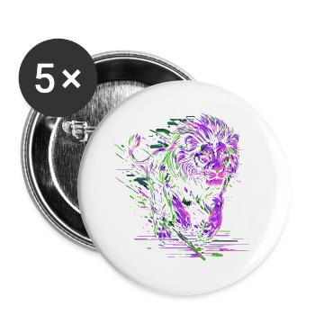 Löwe Rennt Löwenkopf Farbenfroh Raubtier Tier Wild - Buttons groß 56 mm (5er Pack) - Weiß - Vorne