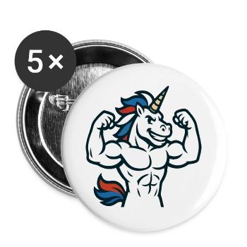 Muscle Unicorn Gym Maskottchen Power Flex Design - Buttons groß 56 mm (5er Pack) - Weiß - Vorne