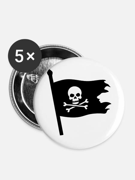 Piraten Totenkopf Jolly Roger - Buttons groß 56 mm (5er Pack) - Weiß