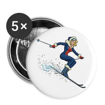 Woman on ski in the snow - Buttons large 2.2''/56 mm (5-pack) - white - Front
