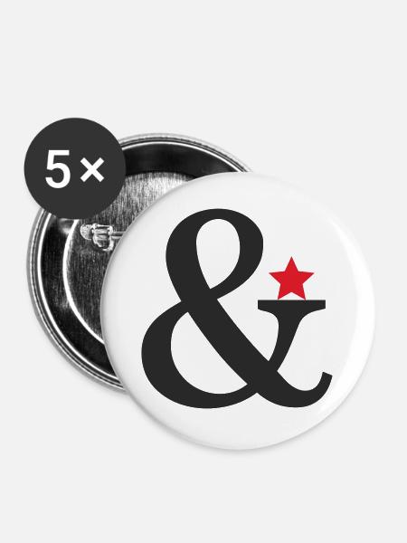 Ampersand mit rotem Sternakzent - Buttons groß 56 mm (5er Pack) - Weiß