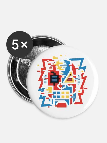 Abstraktes Glitch Gesicht - Buttons groß 56 mm (5er Pack) - Weiß