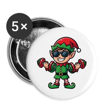 Weihnachtself-Gewichtheber-Fitnessstudio für Männe - Buttons groß 56 mm (5er Pack) - Weiß - Vorne