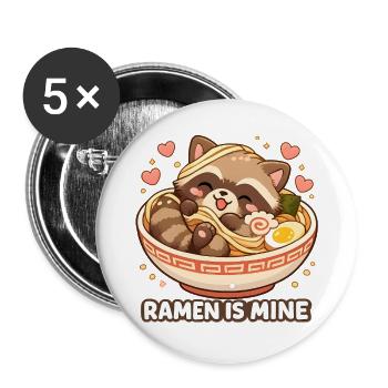 Ramen Waschbär Nudeln - Buttons groß 56 mm (5er Pack) - Weiß - Vorne