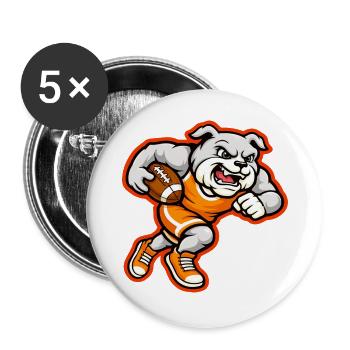 Bulldog Football Running Power Maskottchen - Buttons groß 56 mm (5er Pack) - Weiß - Vorne
