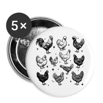 Chickens Tattoo Design in 90s Vintage Style - Buttons large 2.2''/56 mm (5-pack) - white - Front