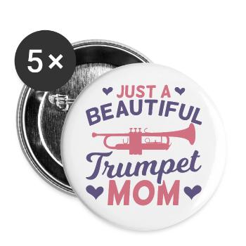 Trompetenspieler Mama - Buttons groß 56 mm (5er Pack) - Weiß - Vorne