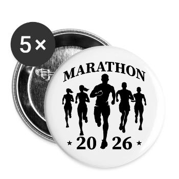Marathon 2026 Läufer Silhouette Schwarz - Buttons groß 56 mm (5er Pack) - Weiß - Vorne