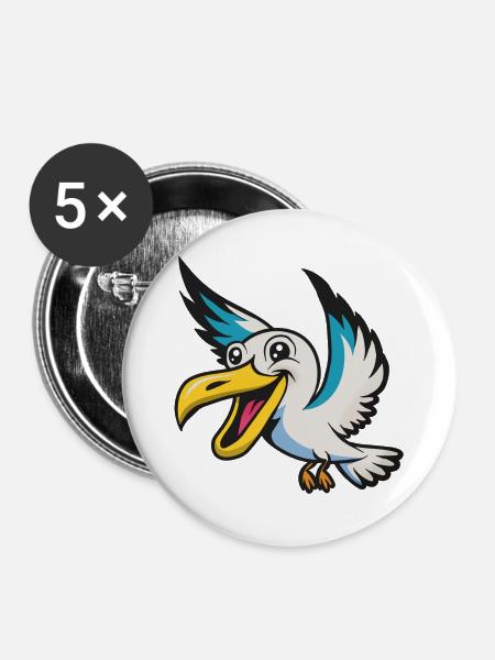 Fröhlicher Pelikan Mascot - Buttons groß 56 mm (5er Pack) - Weiß