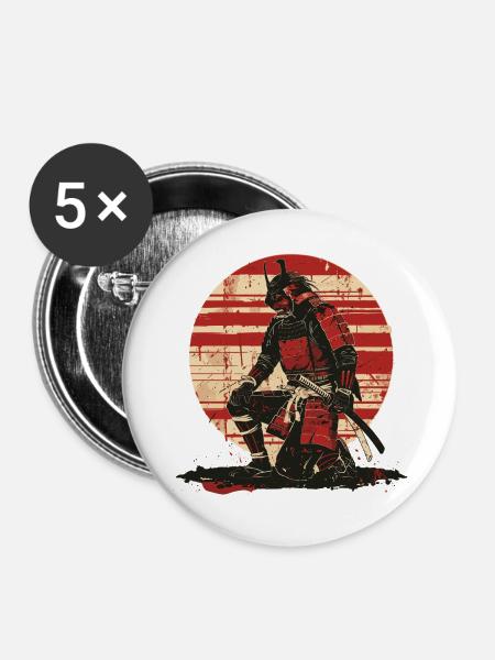 Roter Samurai Schlachtenlook,Ronin - Buttons groß 56 mm (5er Pack) - Weiß