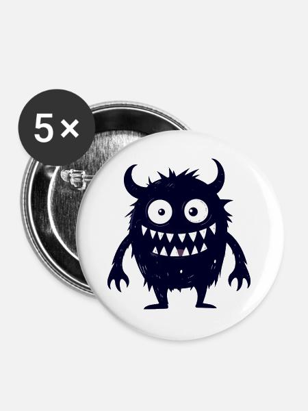 dunkles kleines süßes Monsterchen lustig - Buttons groß 56 mm (5er Pack) - Weiß