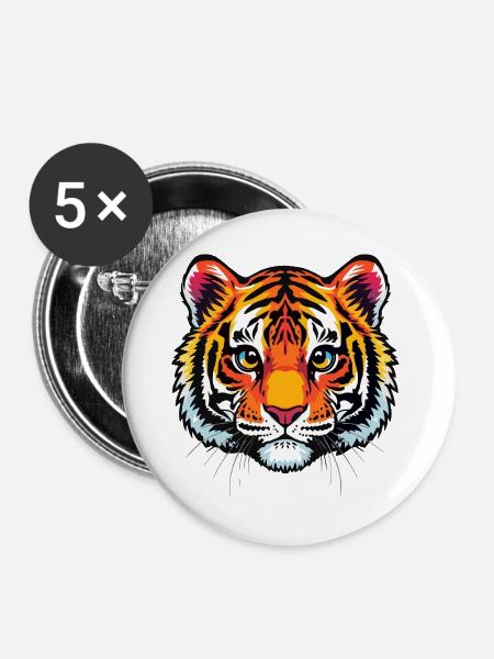 Niedlicher Tigerkopf  - Buttons groß 56 mm (5er Pack) - Weiß