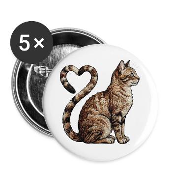 Katzenliebe im bestickten Look (gedruckt) - Buttons groß 56 mm (5er Pack) - Weiß - Vorne