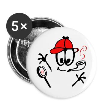 Détective au sifflet - Lot de 5 grands badges (56 mm) - blanc - Devant