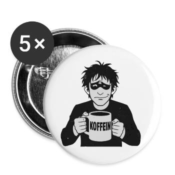 Koffeinheld: Kaffee-Liebe im Schwarzweiß - Buttons groß 56 mm (5er Pack) - Weiß - Vorne