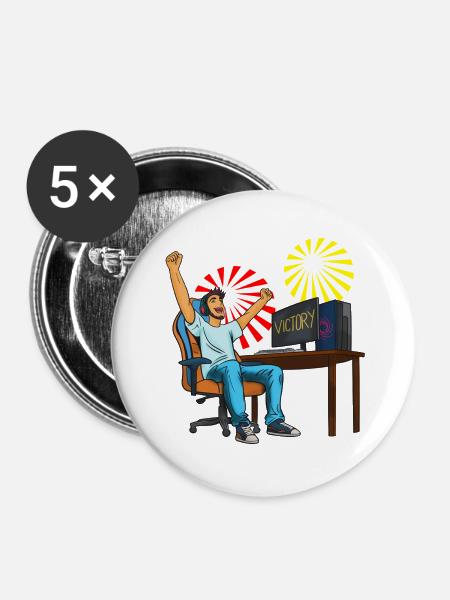 Gaming Sieg! - Buttons groß 56 mm (5er Pack) - Weiß