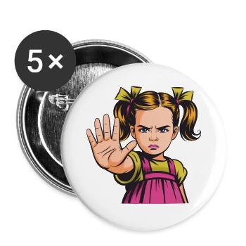 Stop! Angry Girl Cartoon - Buttons large 2.2''/56 mm (5-pack) - white - Front