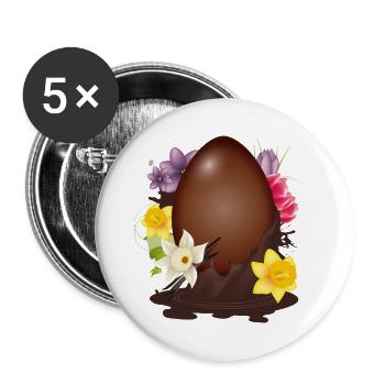 Œuf de Pâques en chocolat avec fleurs et vanille - Lot de 5 grands badges (56 mm) - blanc - Devant