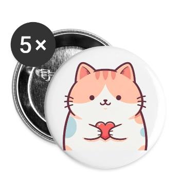 Cuddly Kitten Heart Cartoon Cat - Buttons large 2.2''/56 mm (5-pack) - white - Front