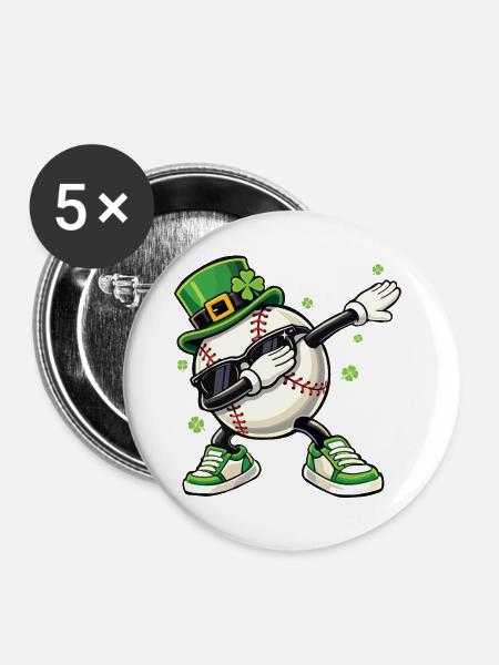 Baseball-Leprechaun St. Patrick's - Buttons groß 56 mm (5er Pack) - Weiß