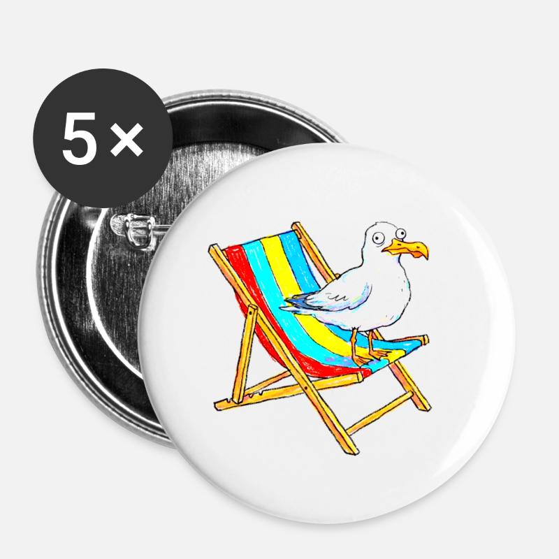 Seagull on colorful beach chair - Buttons large 2.2''/56 mm (5-pack) - white