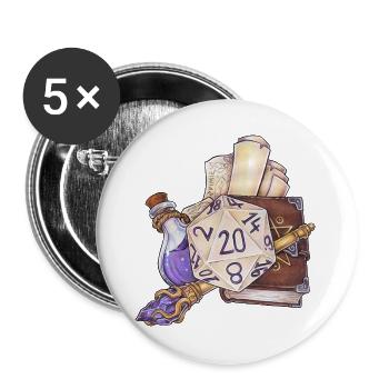 Rollenspiel Tabletop D20 Würfel Geschenk Zauberer  - Buttons groß 56 mm (5er Pack) - Weiß - Vorne