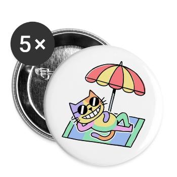Beach Cat Pop Art Lounge Under Parasol - Buttons large 2.2''/56 mm (5-pack) - white - Front