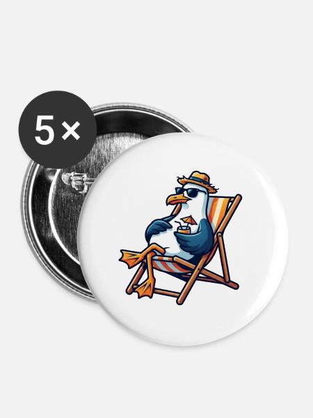 Strandlounge Möwe - Buttons groß 56 mm (5er Pack) - Weiß