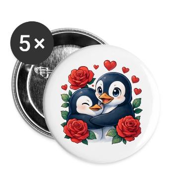 Togetherness Penguins Rose Heart - Buttons large 2.2''/56 mm (5-pack) - white - Front
