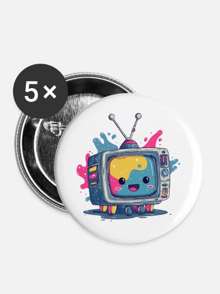 Kunterbunter TV-Kumpel - Buttons groß 56 mm (5er Pack) - Weiß