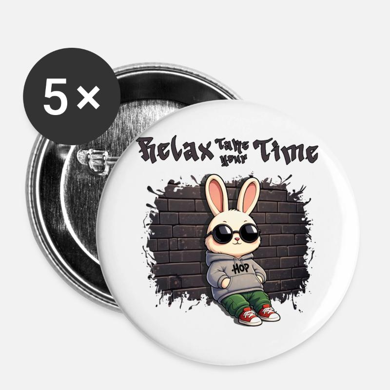 Bunny urban - Buttons large 2.2''/56 mm (5-pack) - white