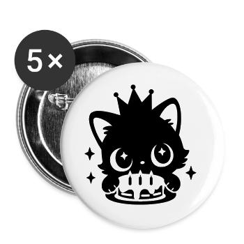 Birthday Cat with Crown | Cute Party Motif - Buttons large 2.2''/56 mm (5-pack) - white - Front