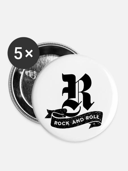 Rock'n'Roll-Kippentext - Buttons groß 56 mm (5er Pack) - Weiß