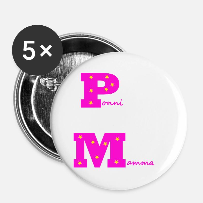 Pony-Mama rosa mit Sternen - Buttons groß 56 mm (5er Pack) - Weiß