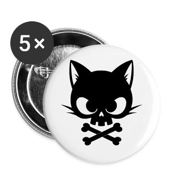 Katzen-Schädel mit Knochen | Gothic Cute Icon - Buttons groß 56 mm (5er Pack) - Weiß - Vorne