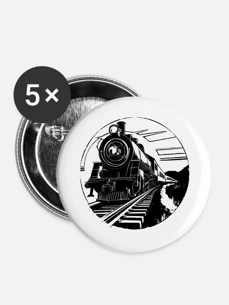 Eisenbahn Zeichnung - Buttons groß 56 mm (5er Pack) - Weiß