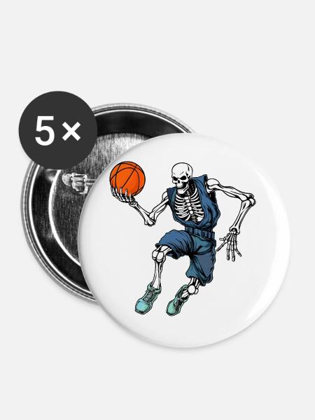 Skelette Basketball / Hooper - Buttons groß 56 mm (5er Pack) - Weiß