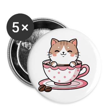 Cozy Cat in Pink Teacup - Buttons large 2.2''/56 mm (5-pack) - white - Front