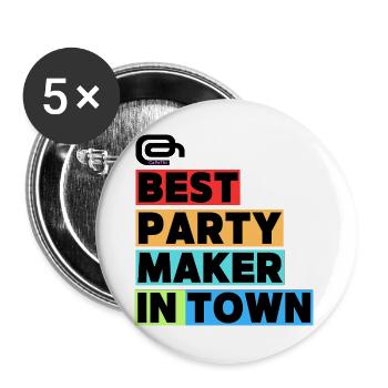 Bester Partymacher  / Best Party Maker in Town - Buttons groß 56 mm (5er Pack) - Weiß - Vorne
