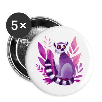 Purple lemur in the Pink Jungle - Buttons large 2.2''/56 mm (5-pack) - white - Front