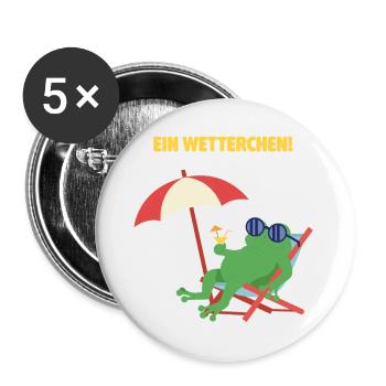 Frosch Strandurlaub mit Cocktail. Geiles Wetter! - Buttons groß 56 mm (5er Pack) - Weiß - Vorne